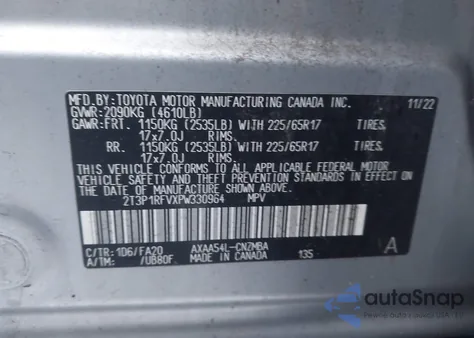 2023 Toyota Rav4 Xle z USA, uszkodzony, nr VIN 2T3P1RFVXPW330964